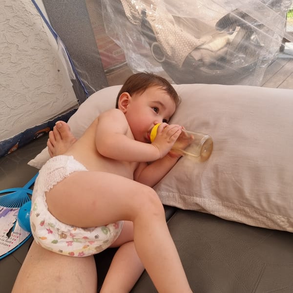 Family camping morning in rural South Korea
