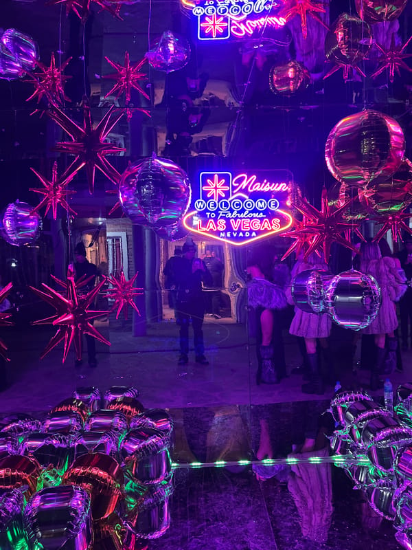 Nighttime celebration with mirrored decorations observed in Ezeiza, Argentina