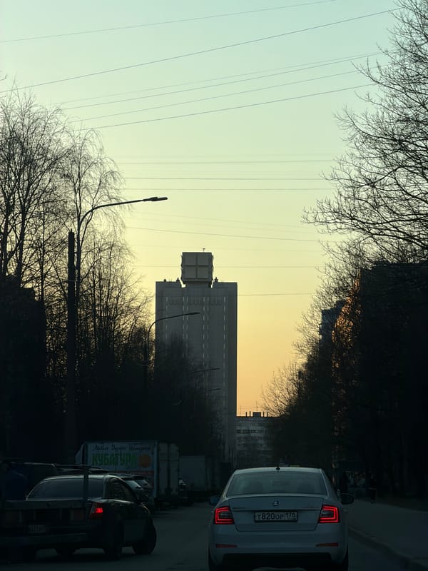 Sunset captured from street and car in Saint Petersburg