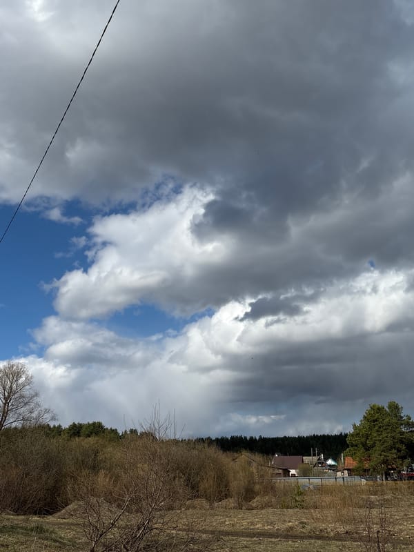 Rural Rusalevka landscape documented under dramatic spring skies