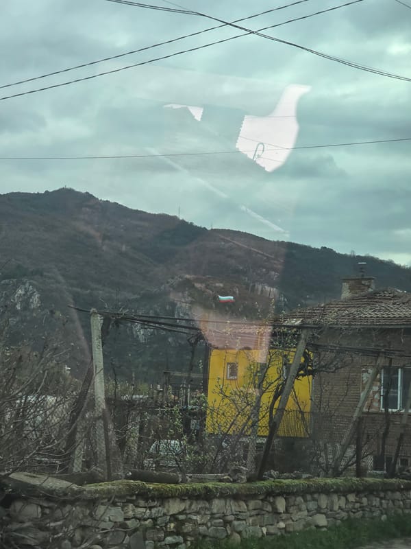 Bulgarian flag spotted on mountain landscape in Krichim