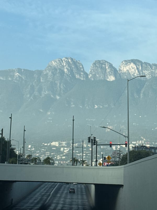 Tunnel view captures cityscape and mountains in San Pedro Garza García
