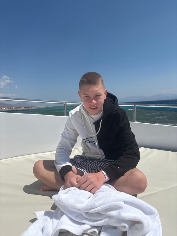Young person spotted on boat deck in Dahab, Egypt