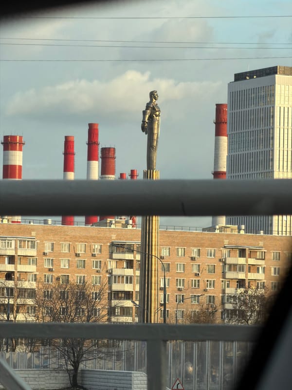 Moscow Space Monument Viewed Through Barred Window
