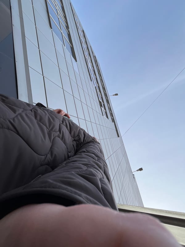 Woman photographed near modern building in Klin, Russia