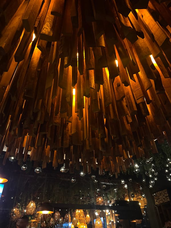 Late night dining at decorated restaurant in Tlaxcalancingo