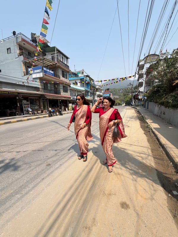 Morning street scene captured near bakery in Pokhara, Nepal
