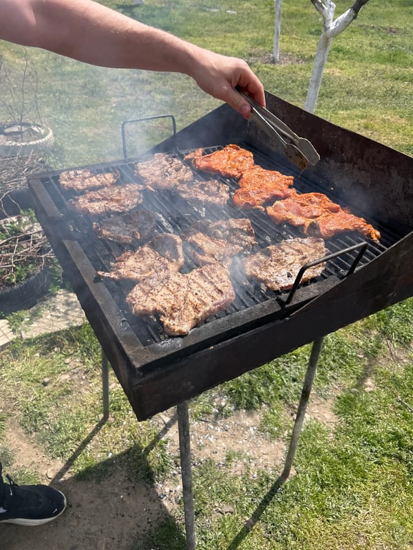 Person grills meat outdoors in Sopot, Bulgaria