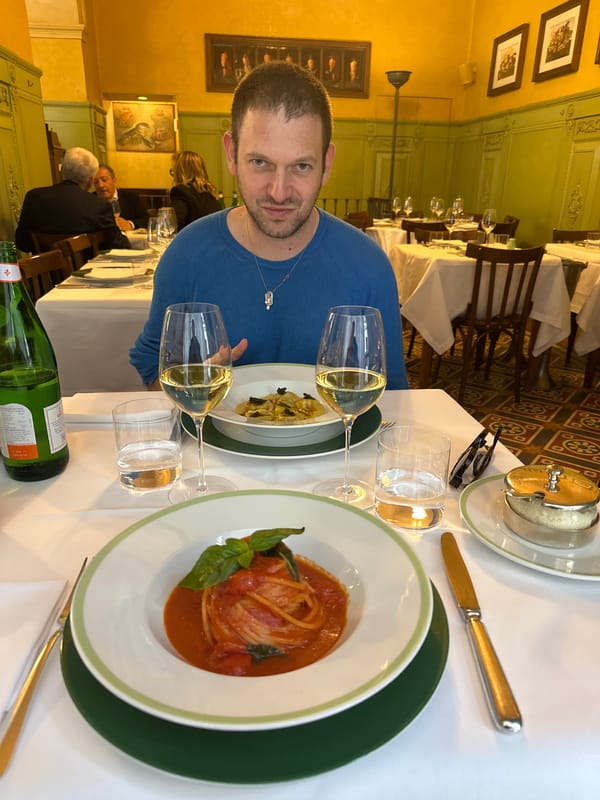 Traditional Italian lunch documented at Milan trattoria