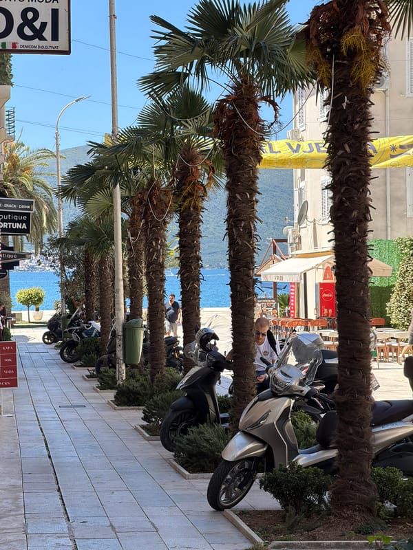 Quiet morning street scene observed in coastal Tivat, Montenegro