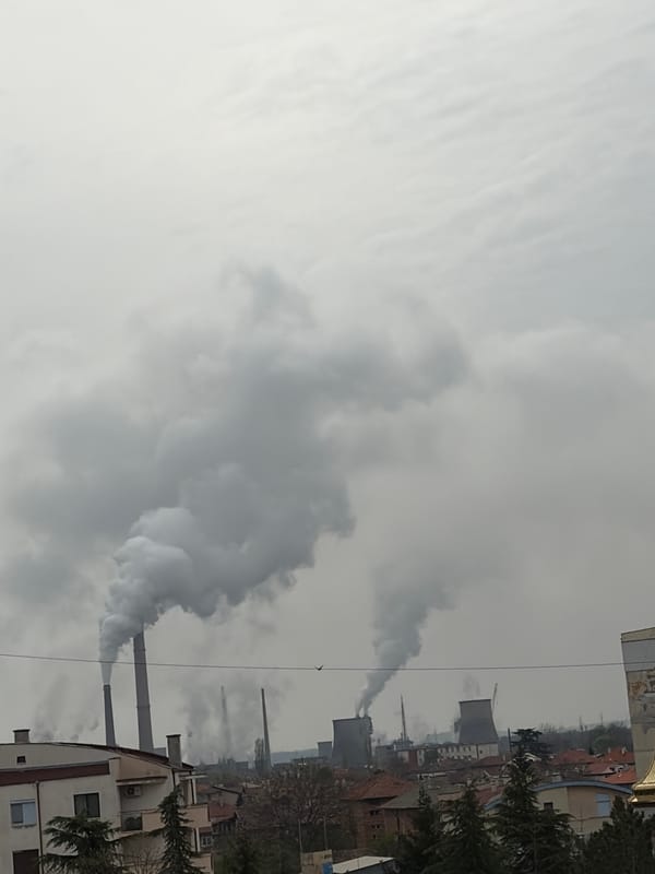 Industrial pollution observed in Dimitrovgrad, Bulgaria cityscape