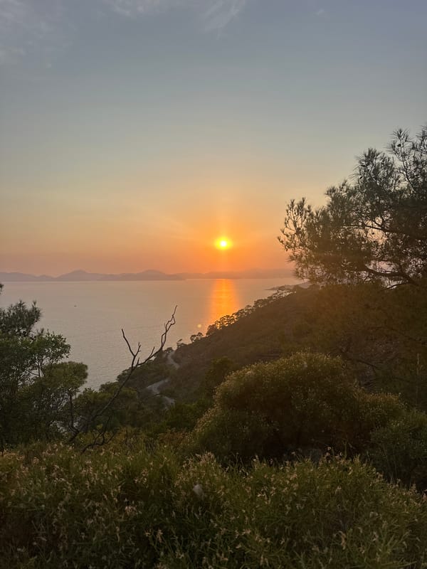 Sunset documented over Mediterranean from Fethiye hillside, Turkey
