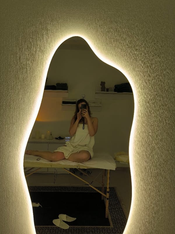 Spa visit documented through mirror selfies in Vinnytsia
