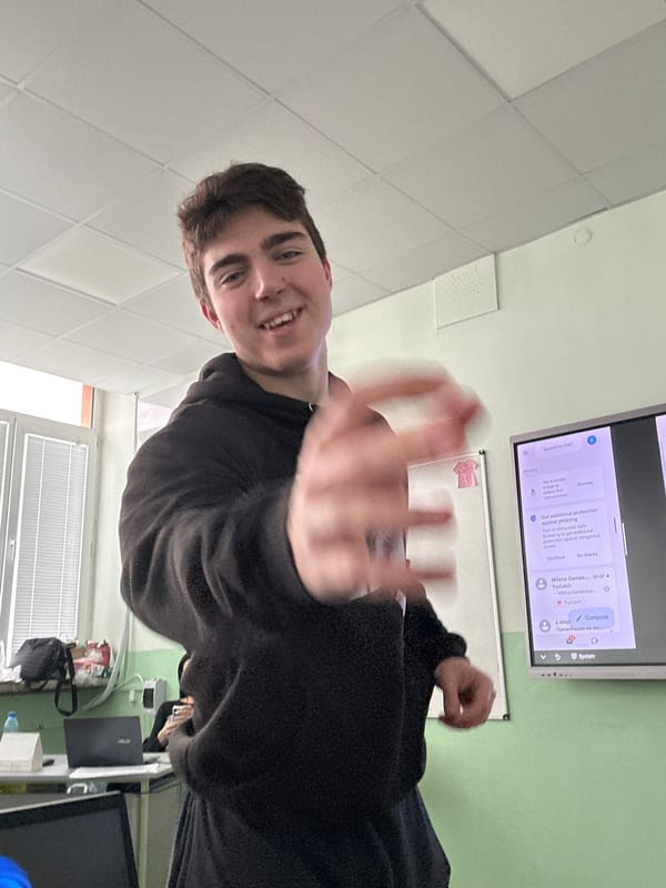 Student arrives at classroom in Ruse, Bulgaria