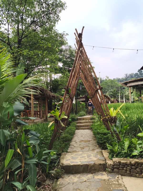Riverside resort area documented in Babakan Madang, Indonesia