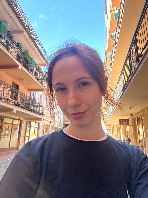Woman takes selfies around Novi Sad, Serbia