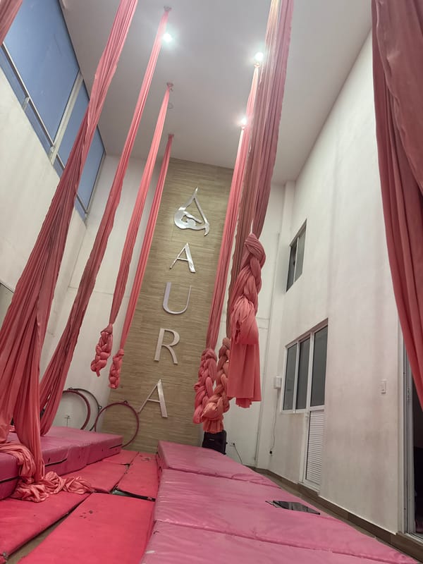 Aerial arts studio session documented in San Andrés Cholula