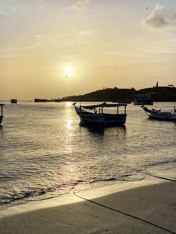 Golden hour at Juan Griego's bay, boats at rest