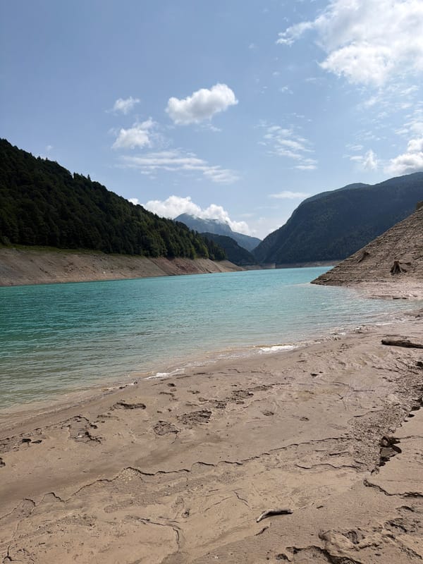 Lago di Sauris at low water, Carnic Alps summer visit