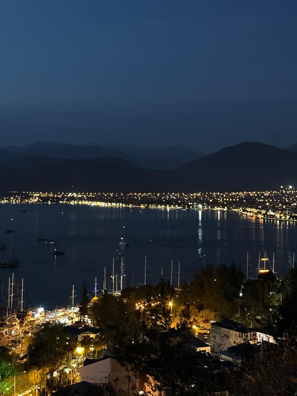 Twilight views captured at Fethiye harbor, Turkey during evening hours