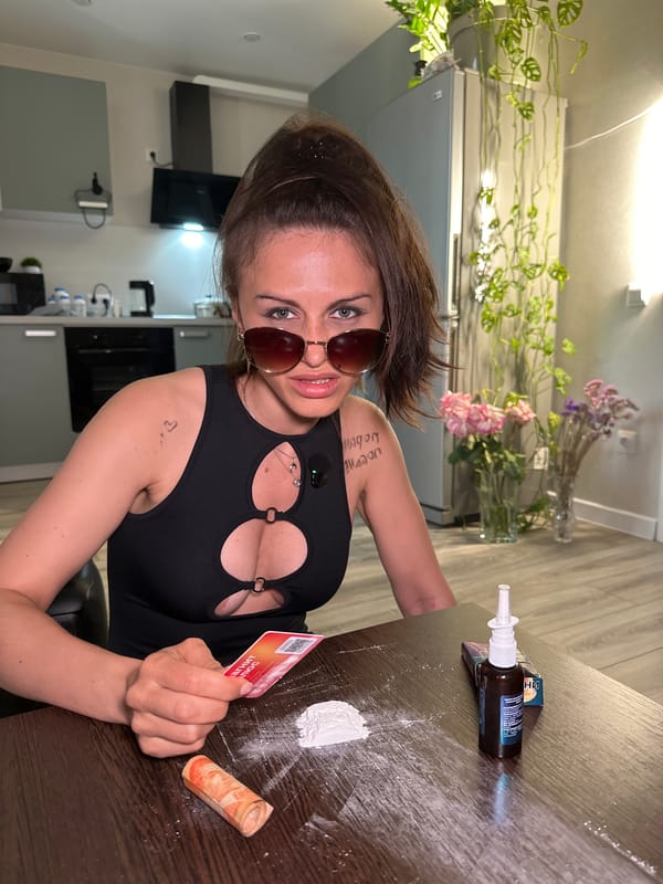 Credit card and white powder on a kitchen table, Murino