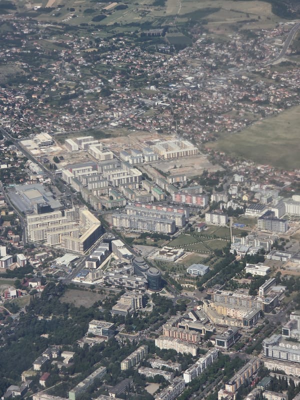 Aerial view captures mixed urban landscape in Podgorica, Montenegro