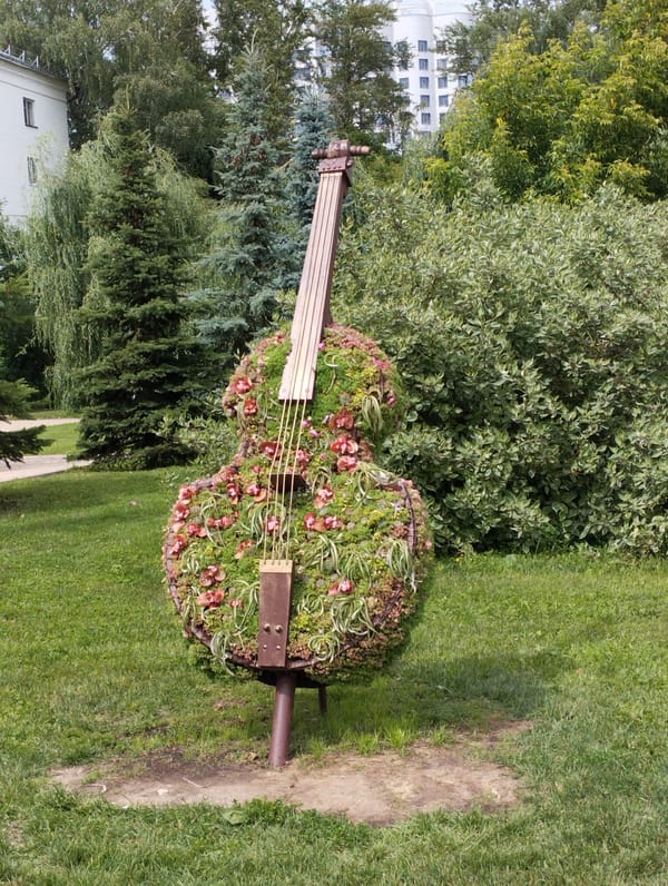 Korolyov park blends bronze statuary with elaborate floral instrument sculptures