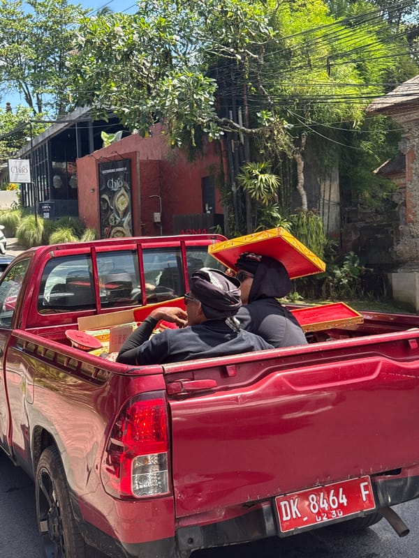 Vehicles spotted on Ubud street during early morning hours