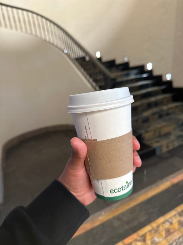 Coffee break captured in Mexican courtyard setting