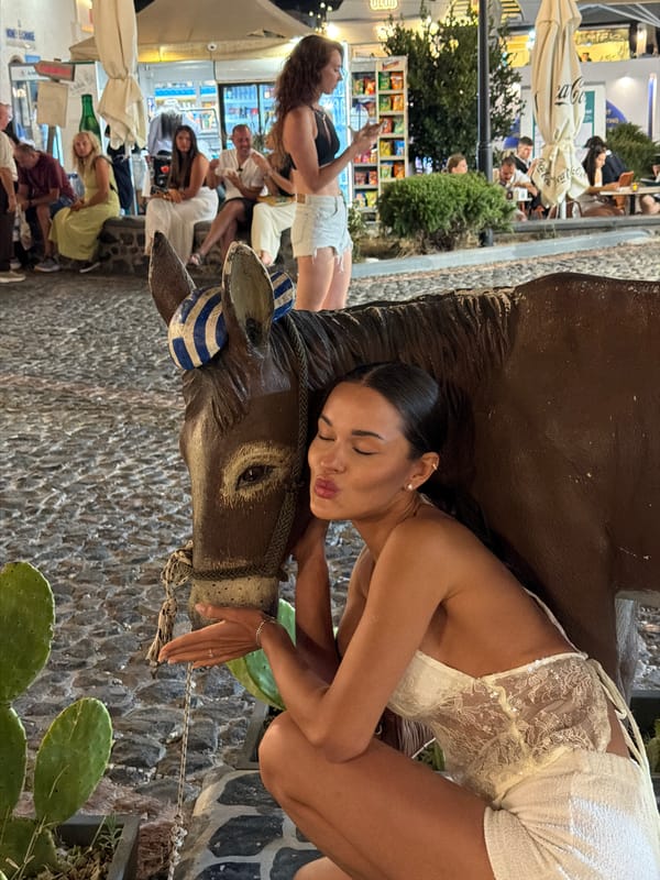 Night out on the lit-up streets of Santorini's Thira