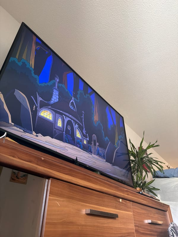 Rotated TV monitor photographed in Strasbourg residential space