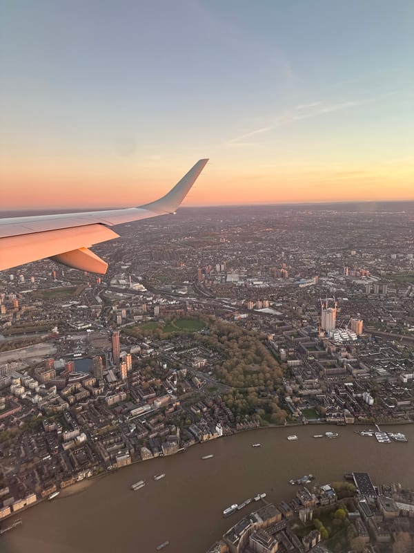 Aerial view of London captured from aircraft over Thames