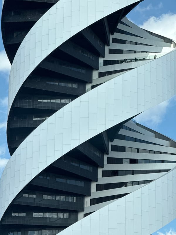 Modern spiral building observed in Tlaxcalancingo, Mexico