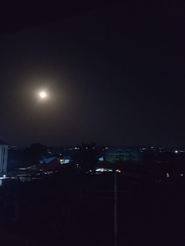 Moonlit night scene documented over Nkpor, Nigeria