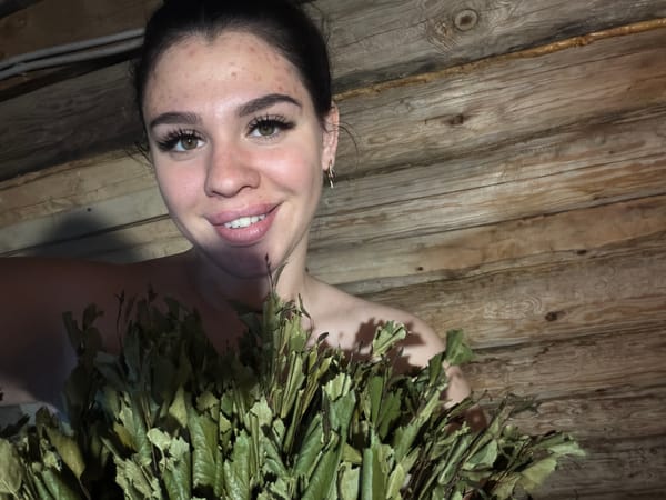 Lazy summer day at a Russian village home with banya and garden