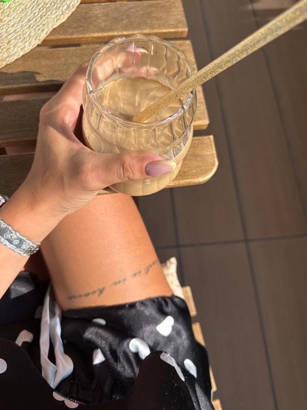 Balcony morning in Plovdiv with iced coffee and selfies