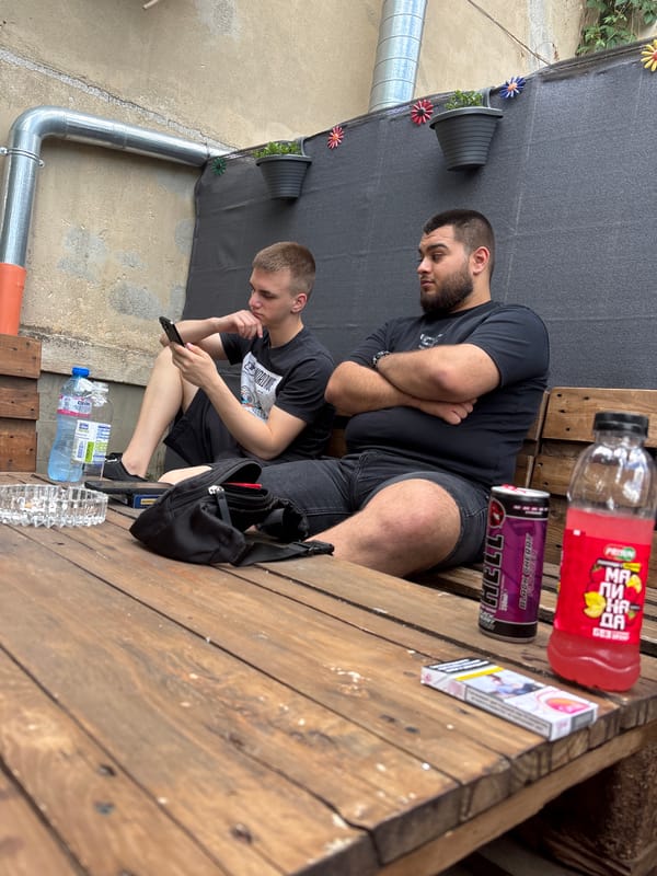 Morning social gathering documented in Sliven outdoor area