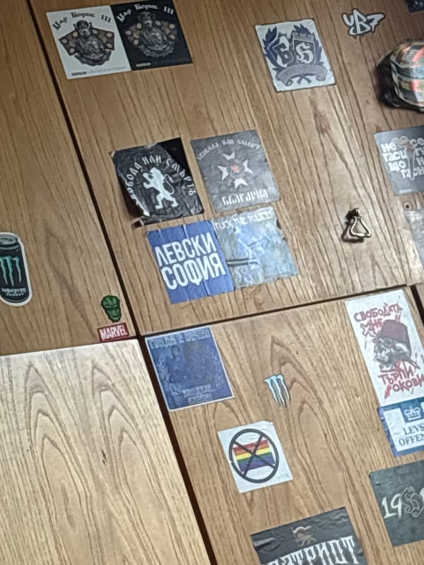 Domestic scenes with sticker collections documented across indoor outdoor spaces