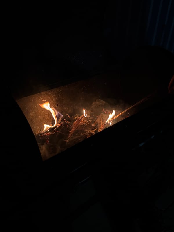 Fire burns in stove in Prikamskii, Russia