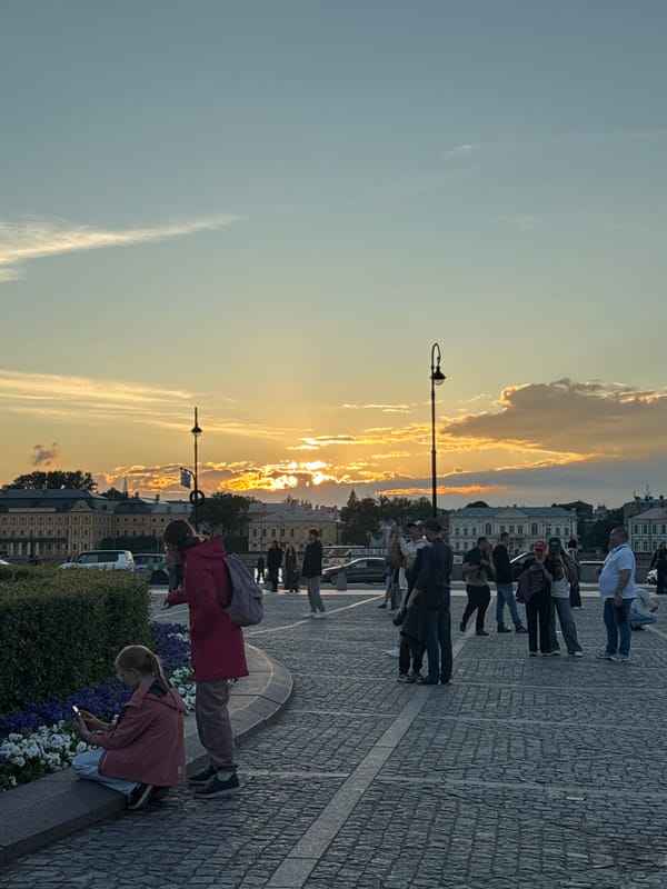 Saint Petersburg's historic waterfront at golden hour