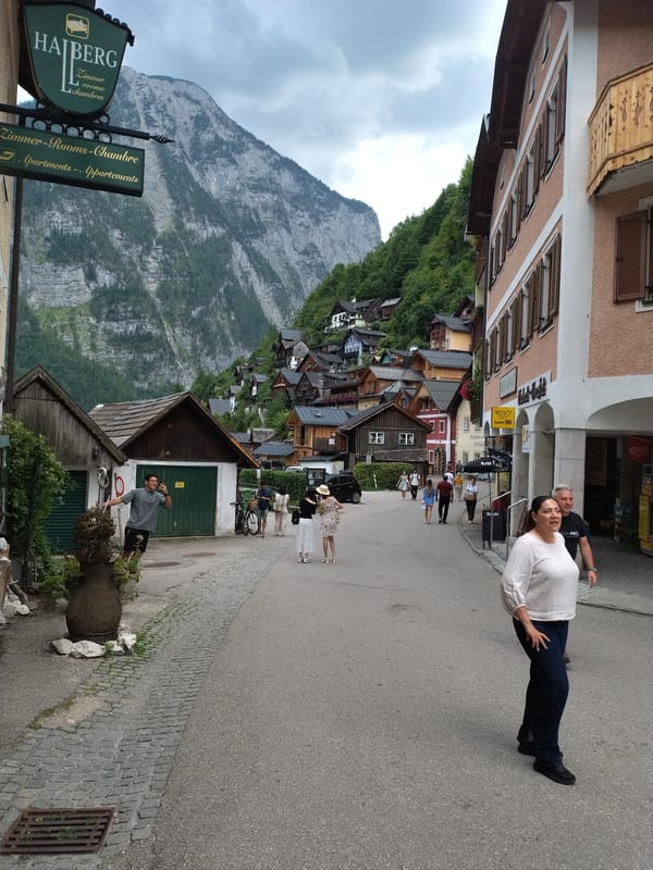 Hallstatt's historic town center on a summer afternoon