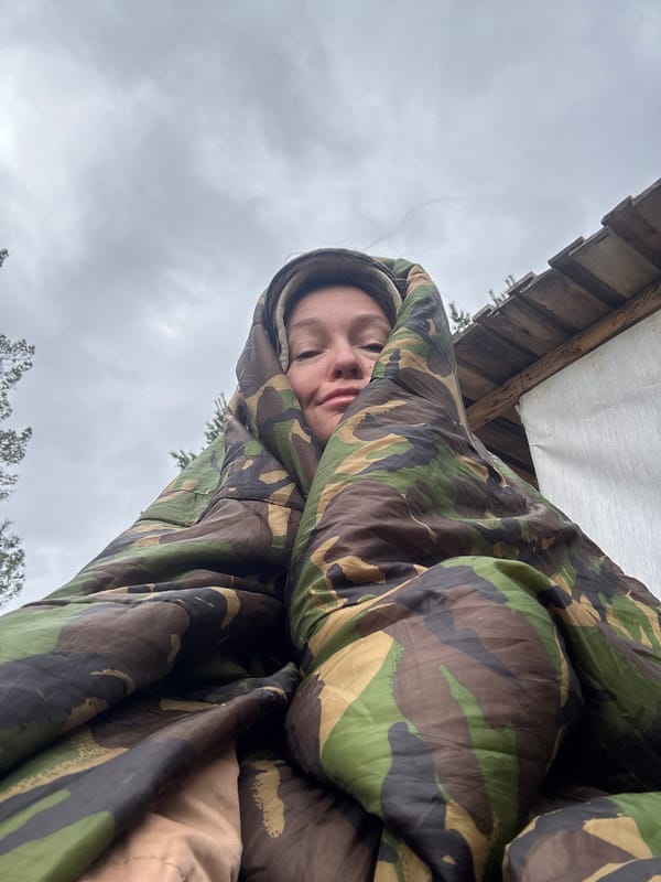Family camping expedition documented in Vekoshinka, Russia