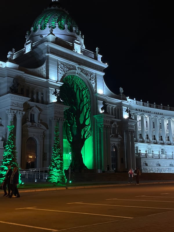 Evening illumination captured at Palace of Farmers, Kazan