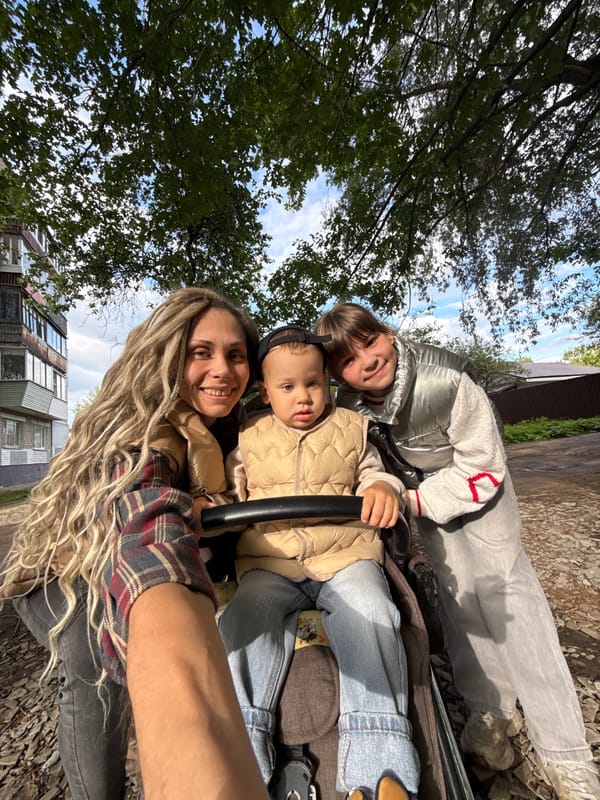 Mother and toddler spend afternoon in Rusanovo, Russia