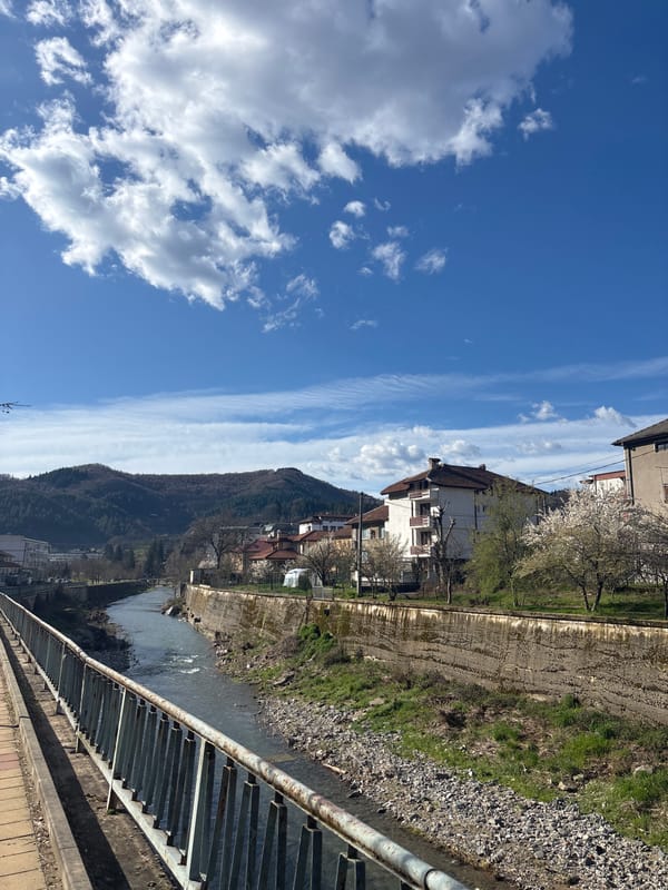 Morning documentation of Zlatograd Bulgaria riverside town spring scenes
