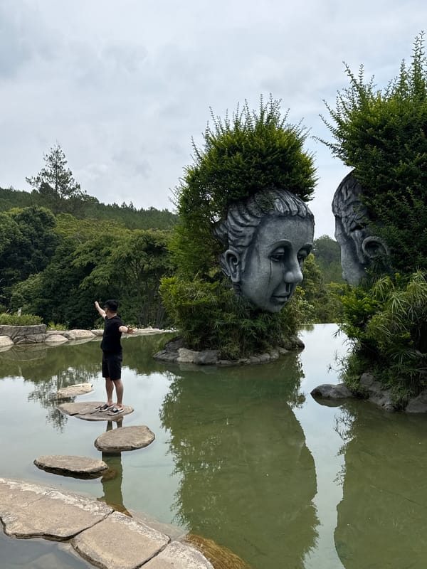 Person visits sculptural park area in Da Lat, Vietnam