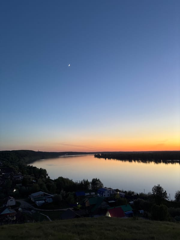 Evening sunset gathering with pets in rural Ольховка, Russia