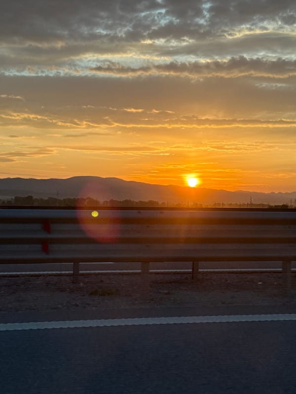 Sunset photographed behind mountains in Hrabarsko, Bulgaria
