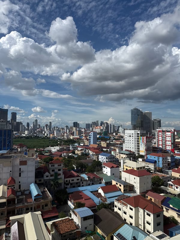 Elevated view over Khan Mean Chey's dense Phnom Penh cityscape