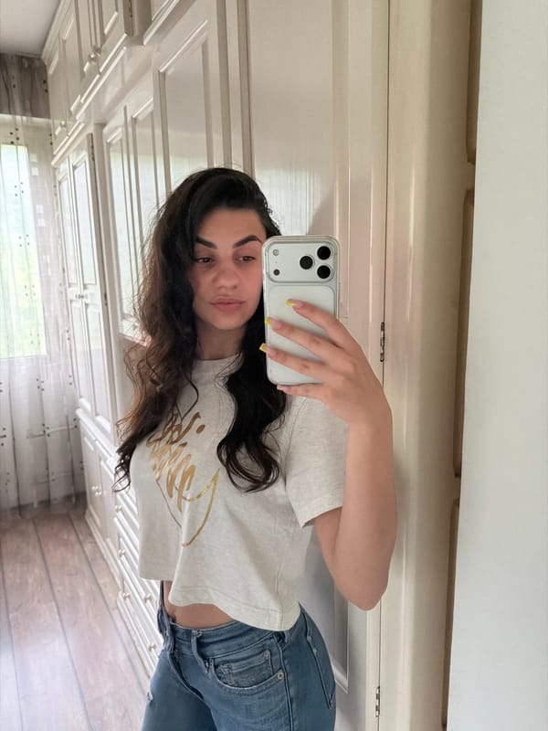 Woman takes mirror selfies in Gabrovo, Bulgaria